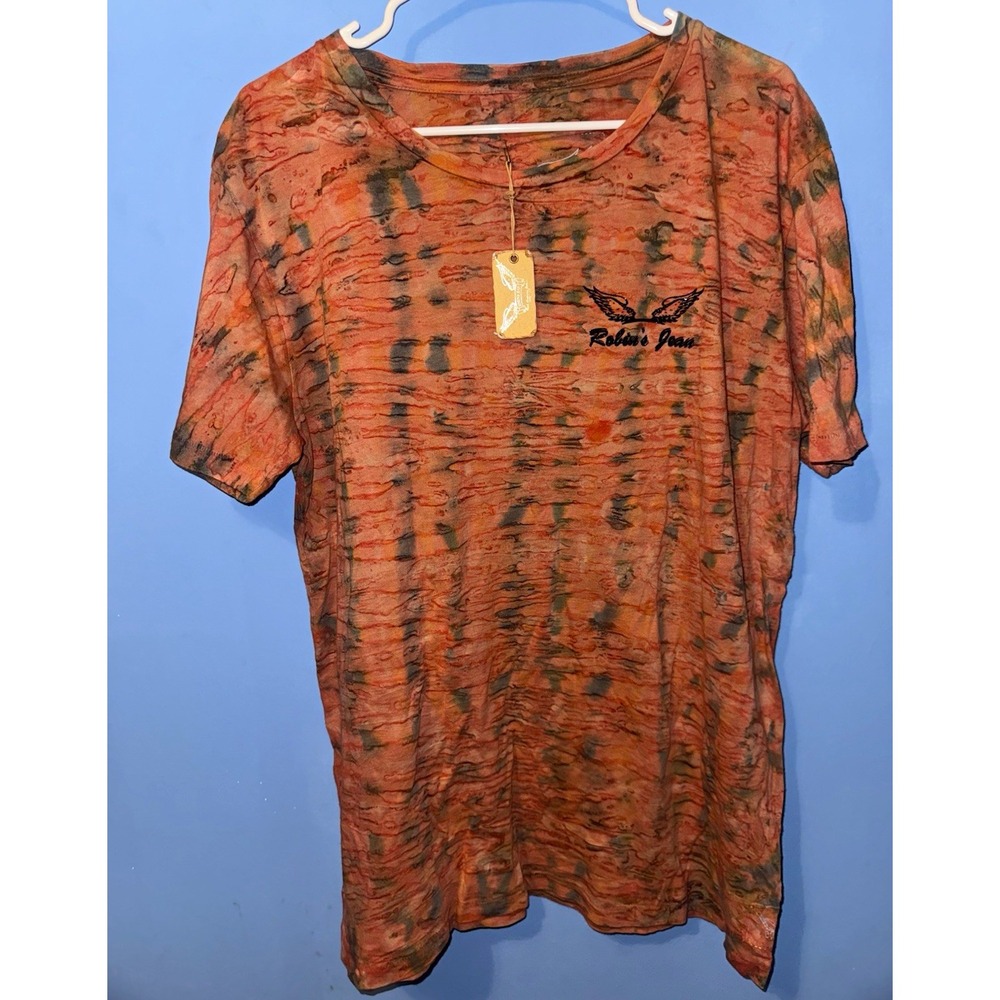 Robin's Jean Men's 2XL Orange Graphic Logo Double-Sided Crew Neck T-Shirt